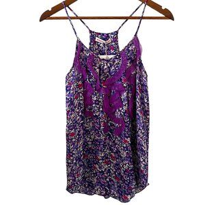Rebecca Taylor NEW Silk Floral Ruffle Fly Away Cami In Plum Size 6